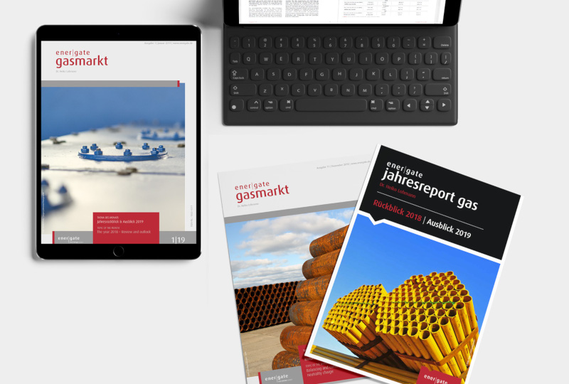 Abbildung der gedruckten und digitalen Magazine energate Gasmarkt und Jahresreport Gas